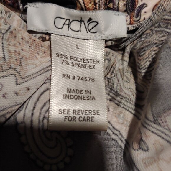 Cache Long Sleeve Paisley Faux Wrap Browns/Black Neutral Blouse Large - Picture 8 of 8